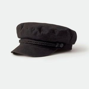 Brixton Fiddler cap.  Black twill cap. Newsboy style, black cord trim. Sz xs